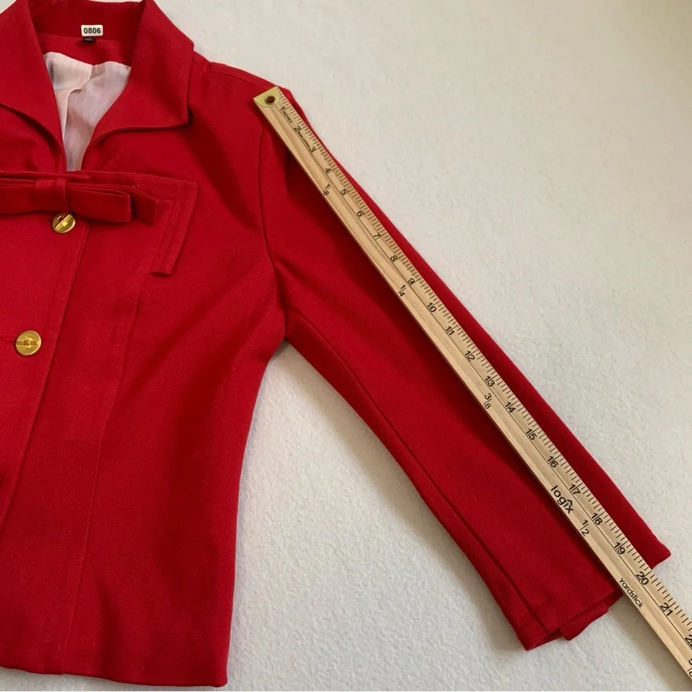 Cabi Love Carol Collection Blazer Jacket Women's Bow Beau Gold Button Red Size 6